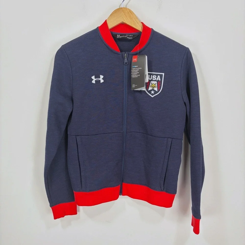 Under Armour Boys' Stars & Stripes Bomber Track Jacket Youth Large Navy Red